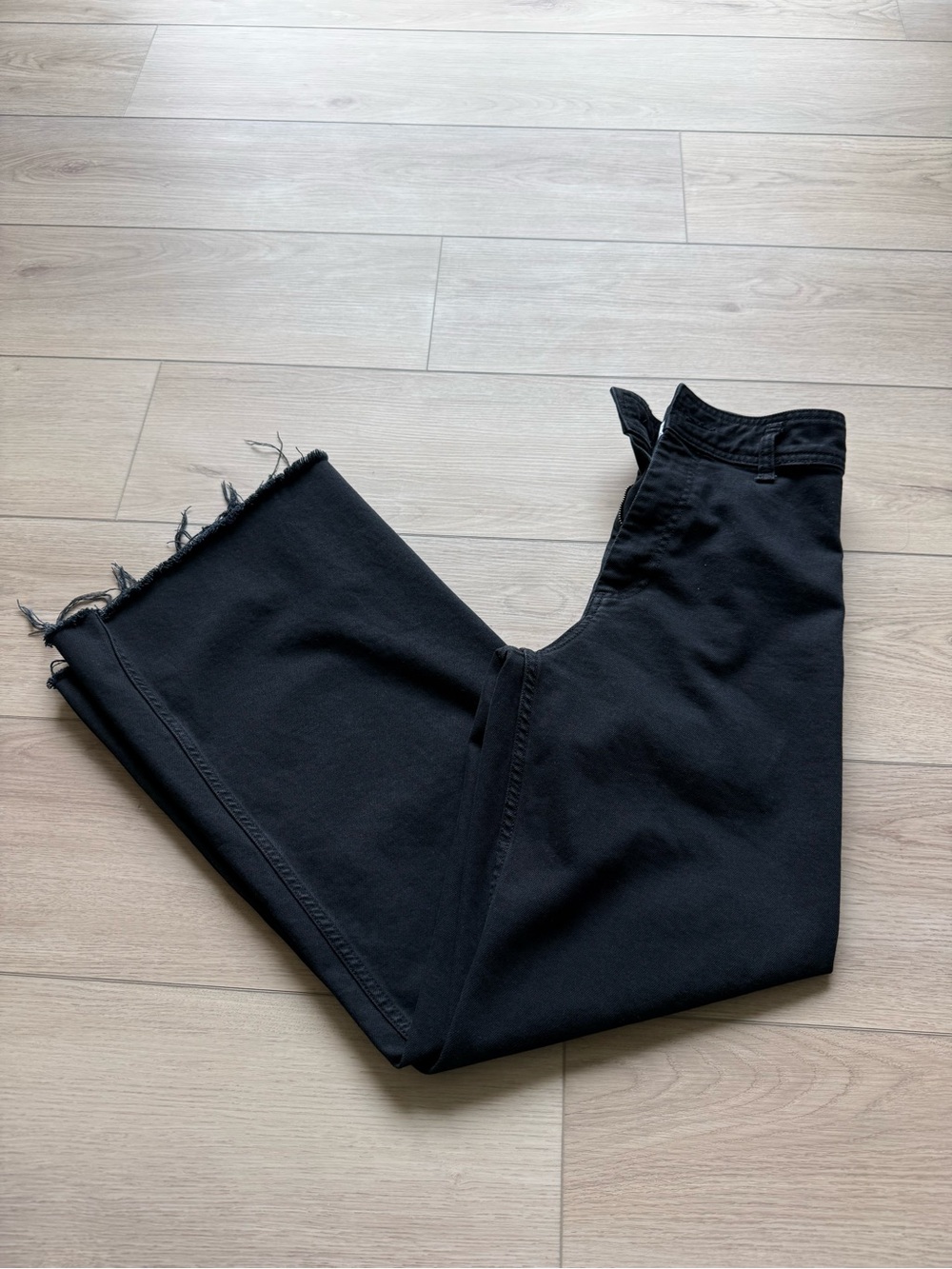 Zara Black Marine Ankle Crop Jeans with Raw Hem